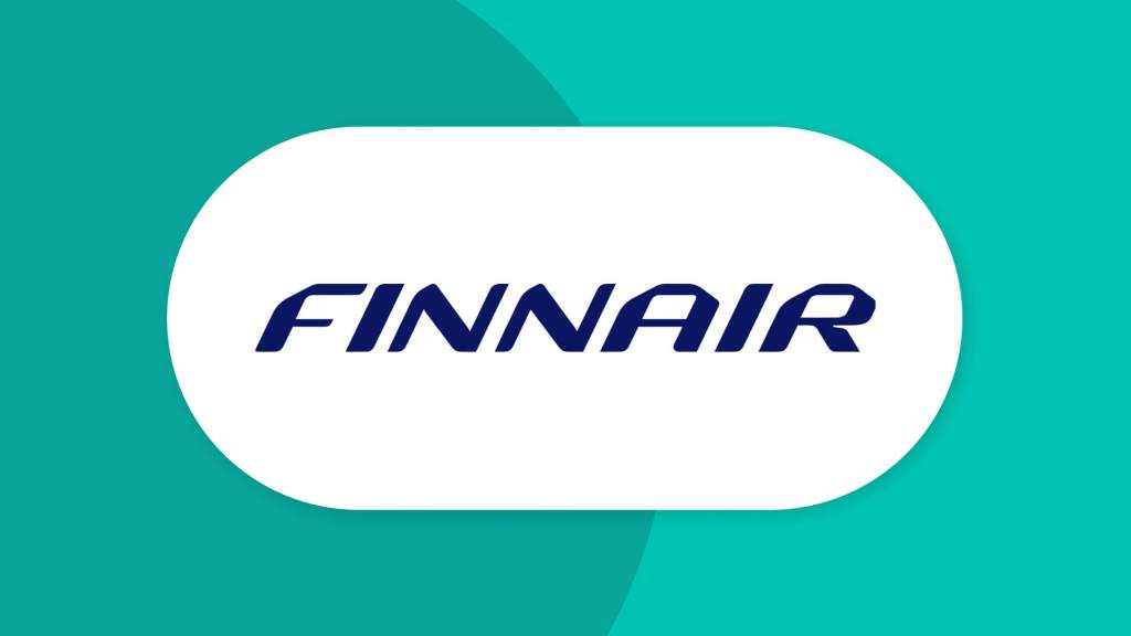 The Finnair logo set against a teal background.	